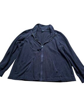 Eileen Fisher Size L Black Cotton Relaxed Fit Zip-Up Jacket with Pockets